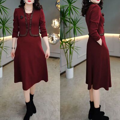 显瘦秋冬新款百搭加绒加厚连衣裙