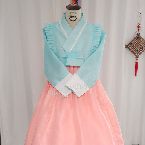 进口面料改良新娘韩服/浅蓝色上衣/宫廷韩服/旅拍韩服/