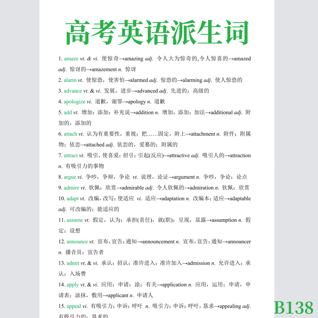 高考英语派生词衍生词word版电子资料英语单词速记高中英语派生词电子版词汇拓展提升