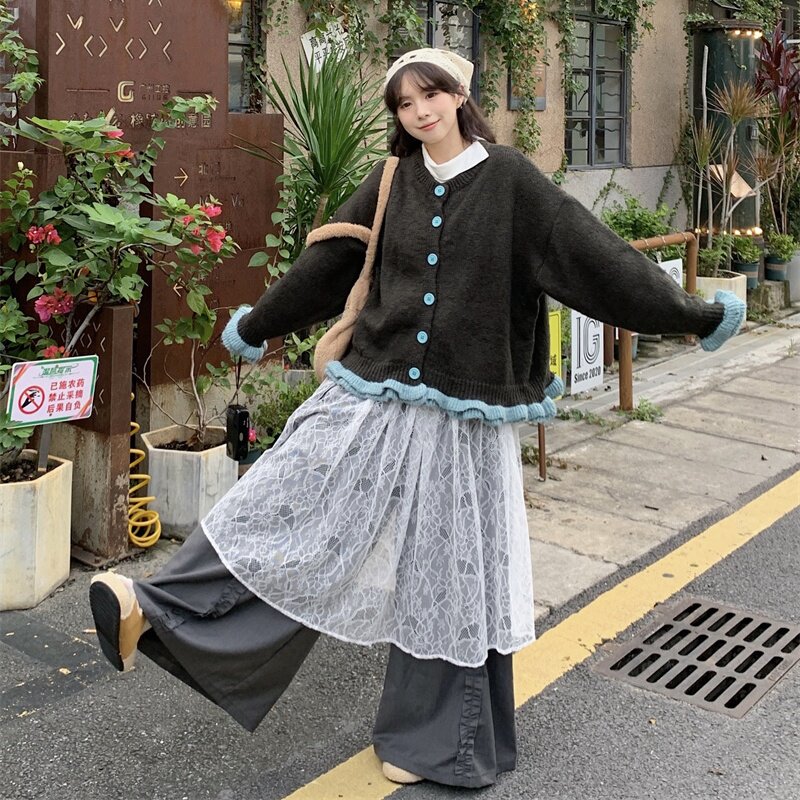 大码女装小众炸街高级感套装秋季2025新款毛衣外套长袖T恤灯笼裤
