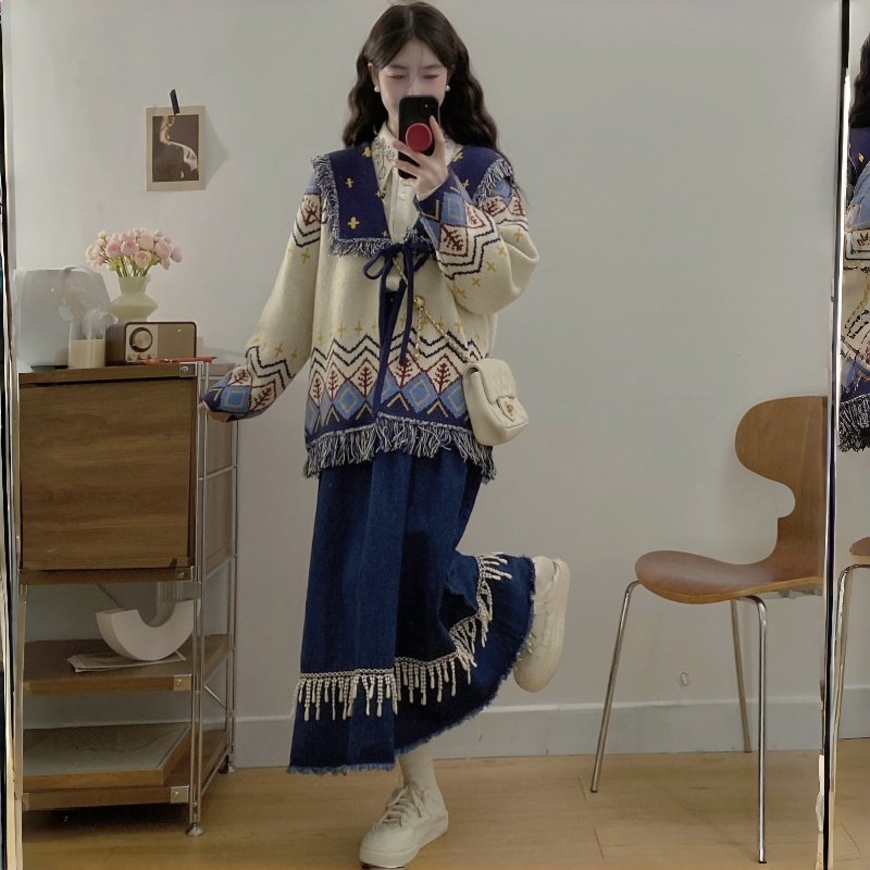 大码初春搭配一整套大码胖mm毛衣外套衬衫半身裙民族风复古三件套,女装/女士精品,大码套装,淘宝优惠券,粉丝福利购,淘宝优惠卷