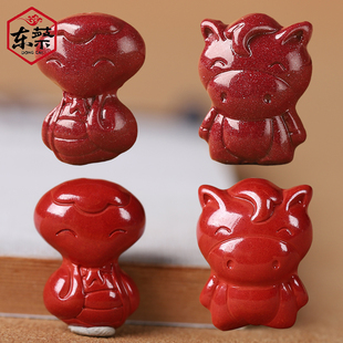 天然原矿紫金砂十二生肖朱砂手链diy吊坠文玩手串配件帝王砂饰品