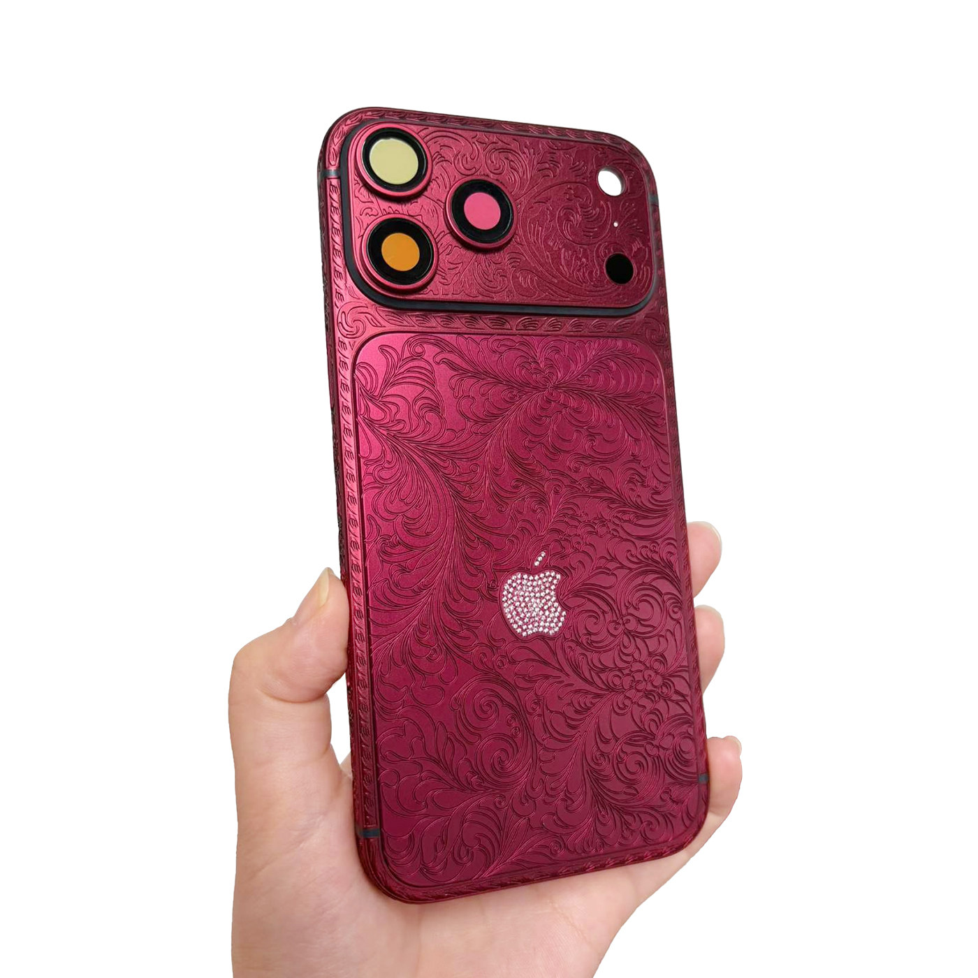 适用于苹果手机彩色雕花中框IPhone17Pro Max高端金属雕花后盖