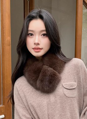 双面真毛狐狸毛高级感咖色系短款围脖獭兔毛内里仿紫貂色女士围巾