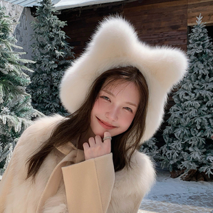 全狐狸毛 带猫耳朵耳包女士可爱拍照旅行显脸小耳罩暖耳耳捂