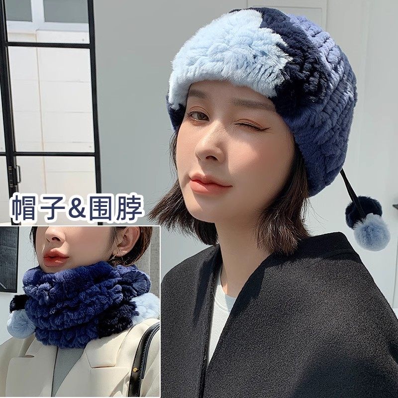 出游女士秋冬皮草帽子围巾两用
