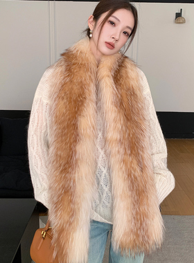 红狐原色～狐狸毛编织天然色长款皮草围巾冬金岛狐保暖氛围感披肩