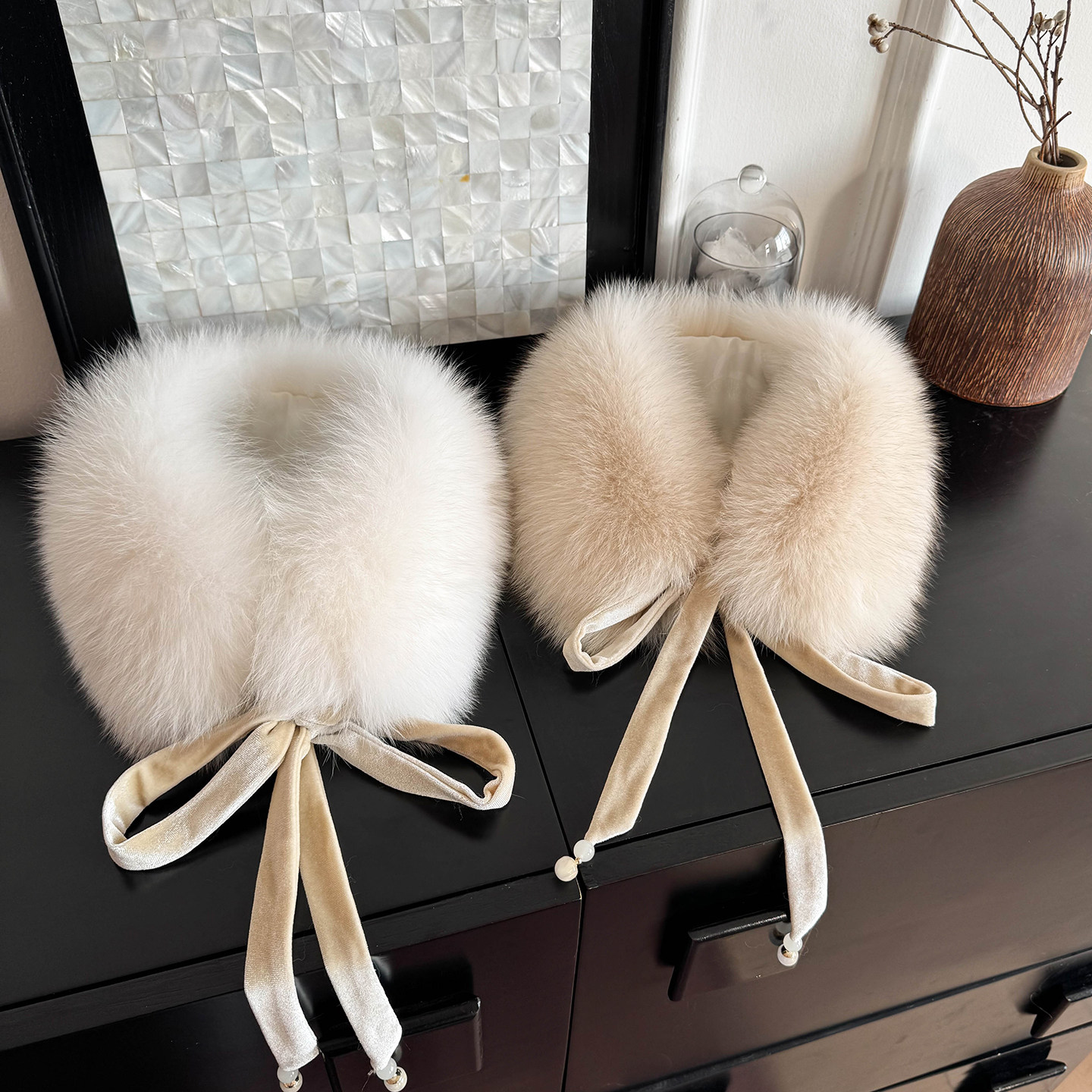 新中式狐狸毛皮草围巾 国风丝绒飘带冬季保暖毛领子蝴蝶结订珠,服饰配件/皮带/帽子/围巾,围巾/丝巾/披肩,淘宝优惠券,粉丝福利购,淘宝优惠卷