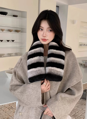 獭兔毛整皮真毛皮草围巾软糯大气秋冬保暖围脖女青紫蓝仿龙猫色