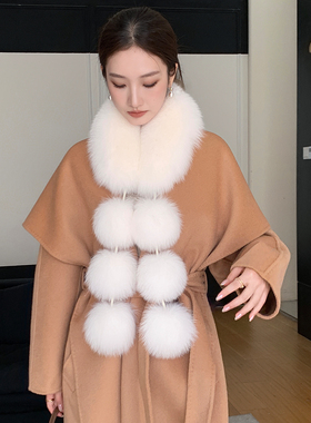 狐狸毛围脖双面真毛獭兔毛内里气质中长款秋冬围巾可爱气质大毛球