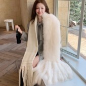 人家妲己～精工流苏披肩进口白狐狸毛围巾纯欲皮草围脖披肩
