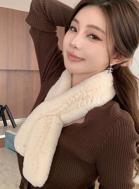 韩国东大门獭兔毛编织小size围巾实用百搭秋冬围脖真毛毛皮草围巾
