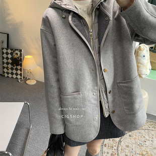 连帽羽绒马甲+双面呢大衣秋冬保暖锁温性强两件套羽绒服毛呢外套