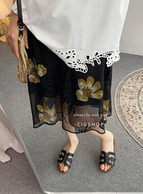 黑金曼陀罗印花半身裙女A字裙