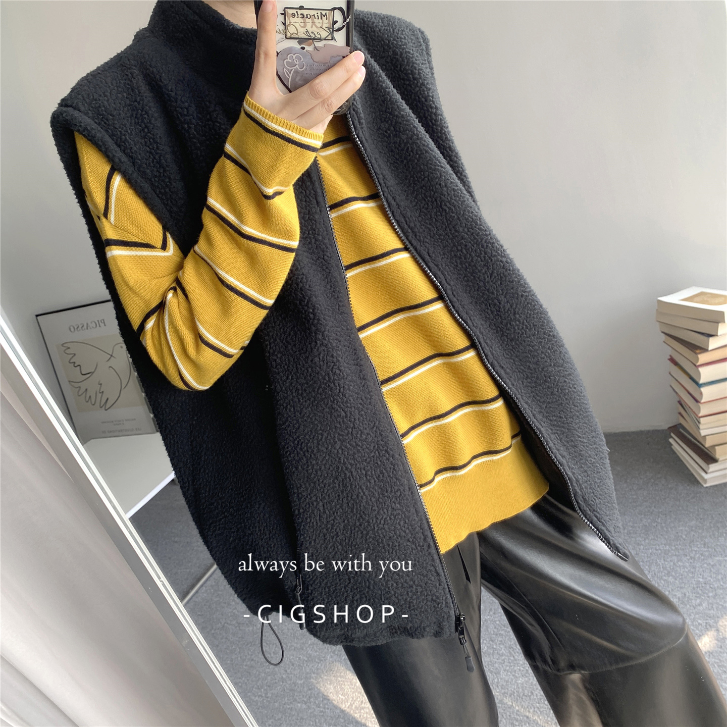 秋冬摇粒绒背心女立领宽松马夹