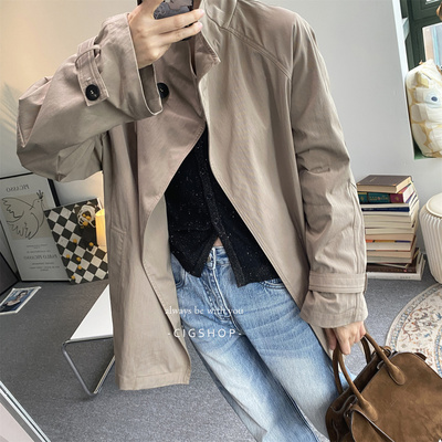立领经典卡其色短款风衣通勤气质