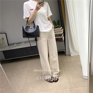 row亚麻土耳其棉透气柔软舒适显高显瘦高腰长腿直筒牛仔裤长裤女