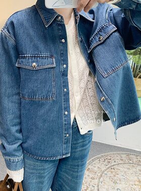 蓝色牛仔外套短款小个子翻领衬衫