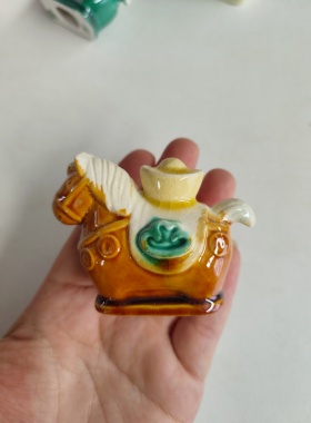 【马上有钱】洛阳小胖马唐三彩元宝马陶瓷摆件手办伴手礼纪念品