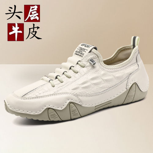 手工头层牛皮休闲皮鞋2026新款软底高级感男士免绑鞋带一脚蹬真皮