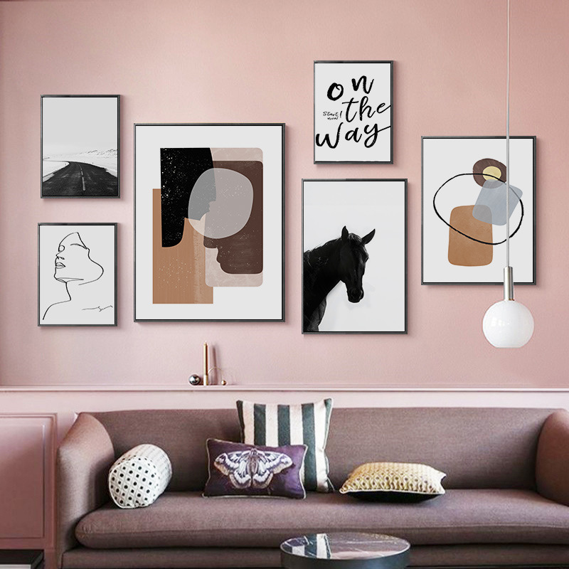 新款 北欧风格简约黑白斑马客厅装饰画ins 挂画样板房组合壁画图片