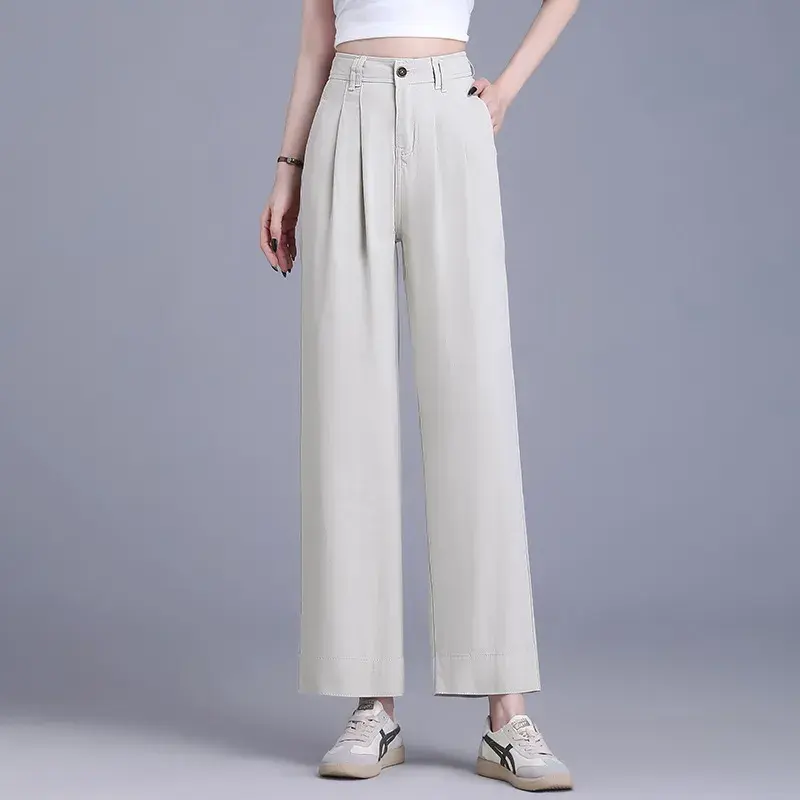 天丝直筒牛仔裤女夏季薄款2025新款高腰显瘦垂感休闲小个子九分裤