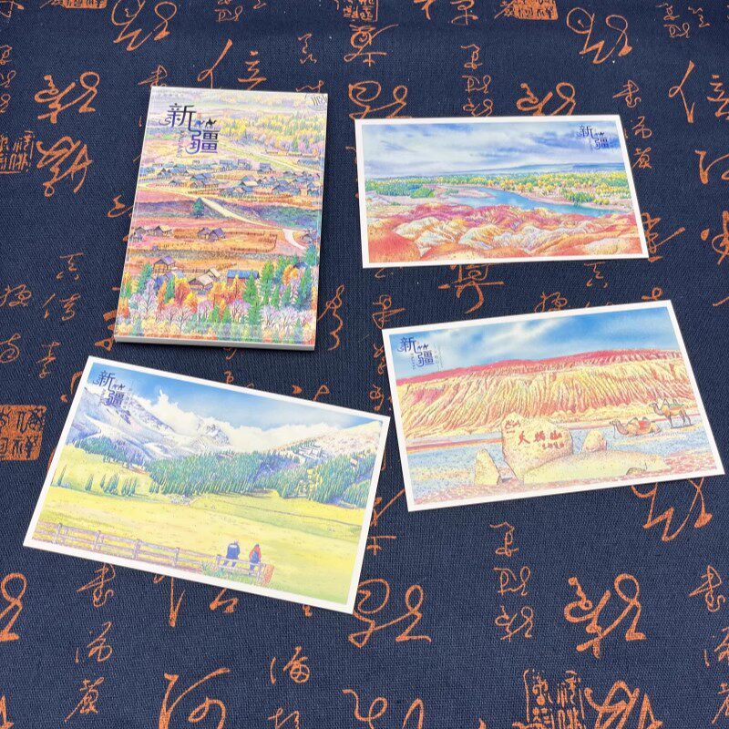 新疆风景明信片五彩滩赛里木湖天山天池手绘文创旅游纪念品卡片怎么看?
