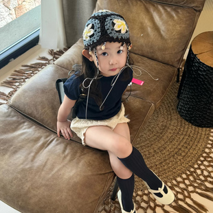 儿童手工钩织镂空薄款针织帽子女宝宝小孩文艺风花朵渔夫水桶盆帽