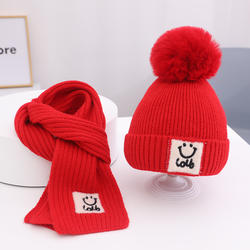 儿童冬天保暖毛线帽子围巾套装