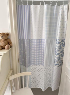 ins韩风海的颜色小清新门帘可爱挂布装饰背景布蓝色系短毛绒布艺