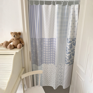 ins韩风海的颜色小清新门帘可爱挂布装饰背景布蓝色系短毛绒布艺