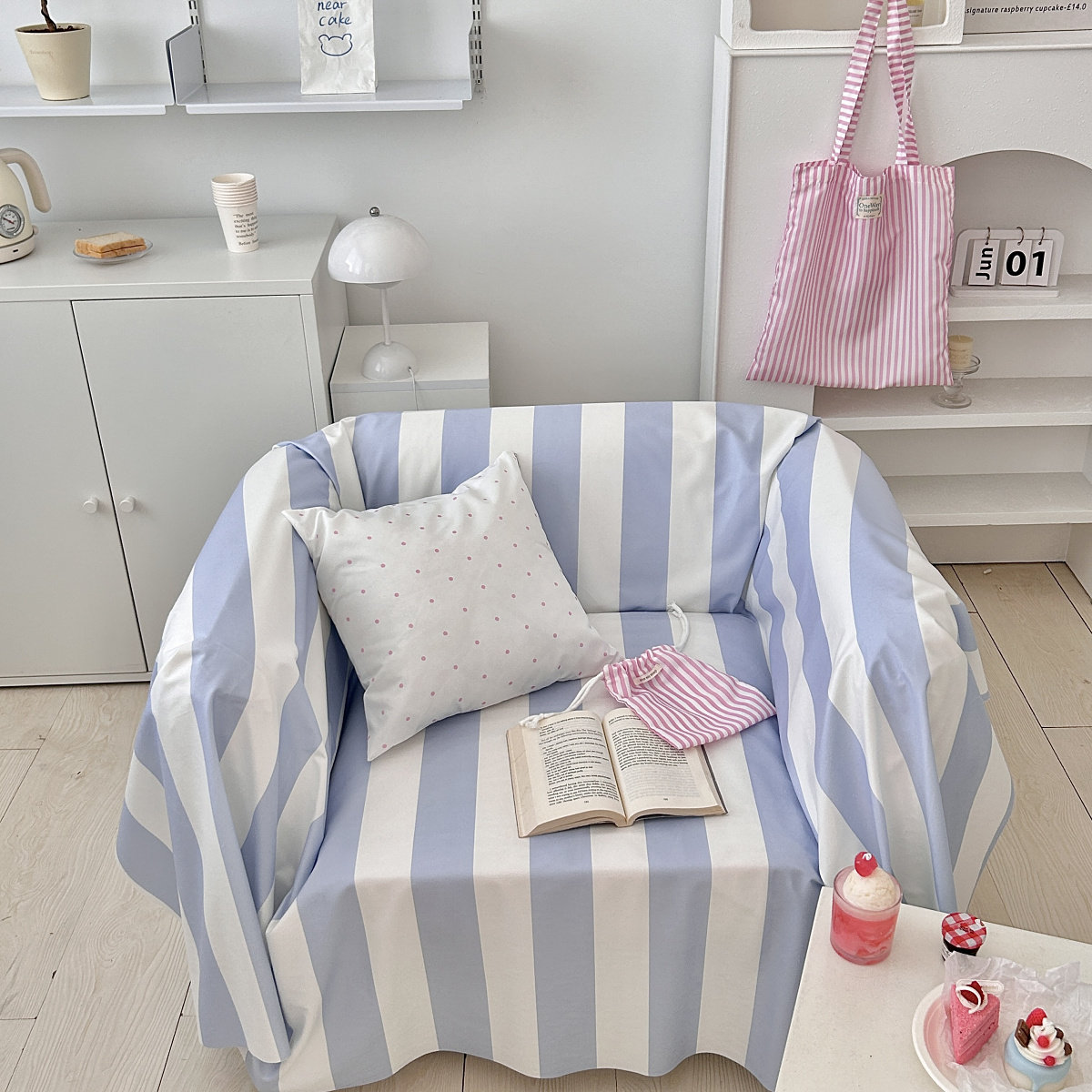 甜美少女心条纹复古天蓝沙发巾背景布多巴胺单人位盖布翻新双人,居家布艺,桌布,淘宝优惠券,粉丝福利购,淘宝优惠卷