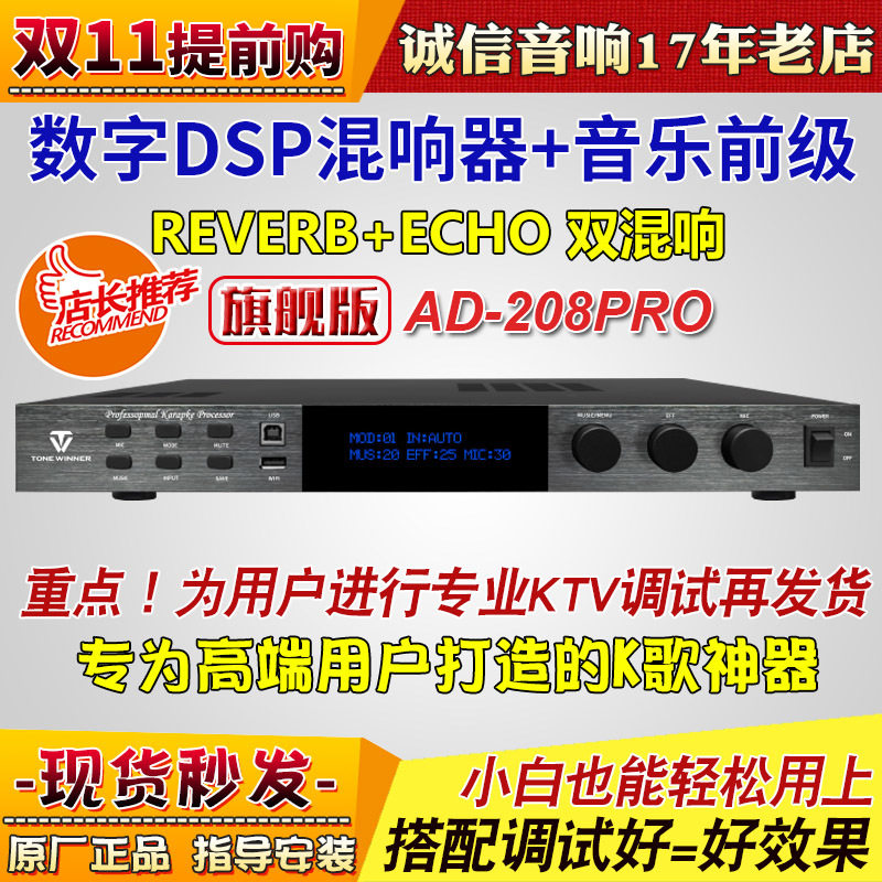 天逸AD-208 PRO专业家庭KTV混响前级效果器音响升级唱歌k歌卡拉OK