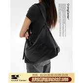 CryingCenter油蜡黑皮不规则斜跨单肩手提背包大容量包日常通勤