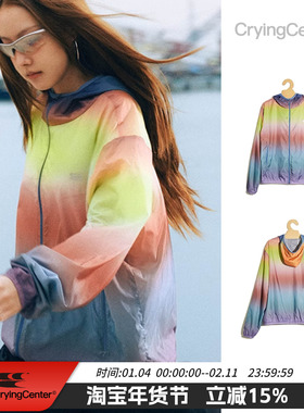 CryingCenter 彩色条纹渐变晕染风衣短夹克外套户外 哭喊中心