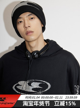 CryingCenter 彗星闪钻复古烫钻连帽经典宽松卫衣 哭喊中心