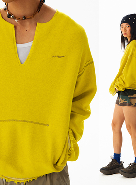 CryingCenter 双面穿开叉弯刀袖宽松毛圈短卫衣 哭喊中心