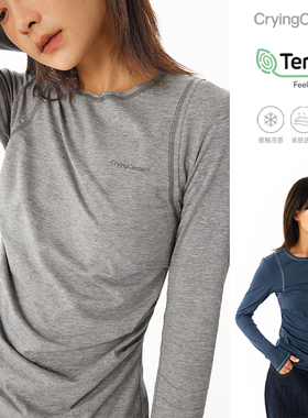CryingCenter假两件凉感天丝莫代尔亲肤透气休闲收腰紧身长袖tee