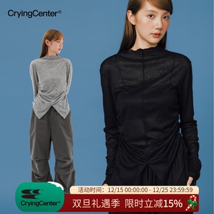 哭喊中心 上衣 CryingCenter 花灰色波点收腰抽褶燕尾摆长袖