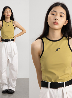 CryingCenter 复古撞色弹力运动紧身工字背心 显瘦镂空 哭喊中心