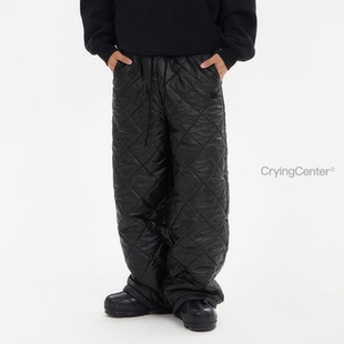 CryingCenter 哭喊中心 黑色亮面格纹棉裤
