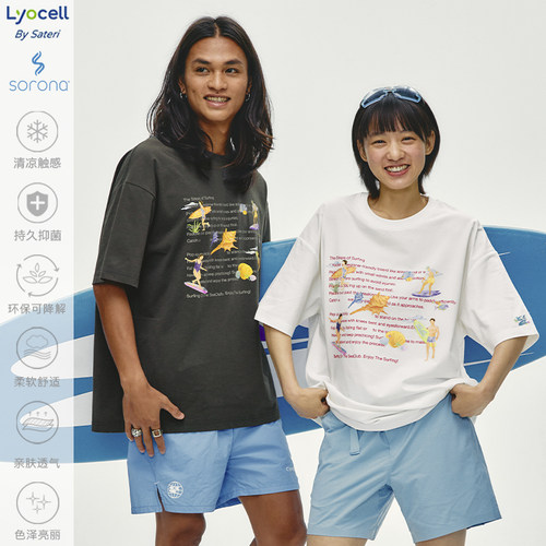 CryingCenter 夏日海边 冲浪步骤 手绘插画宽松T恤短袖 哭喊中心