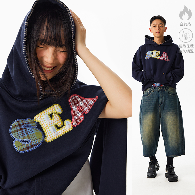 CryingCenter 加绒SEA贴布绣连帽卫衣 哭喊中心