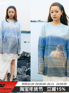 CryingCenter 海平线印花半透长袖罩衫 哭喊中心