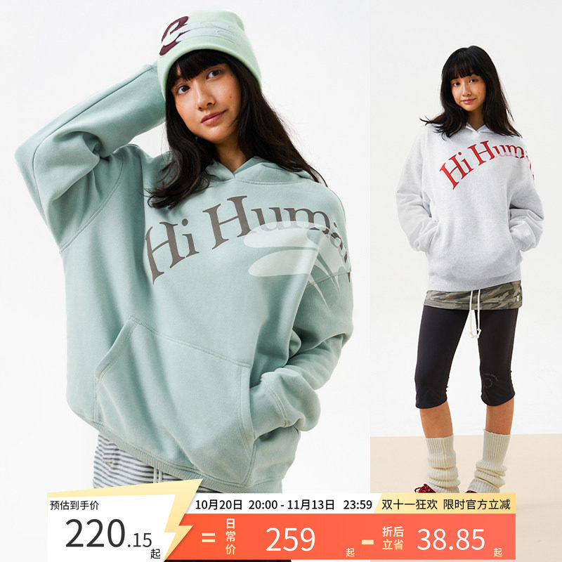 CryingCenter复古美式软糯毛绒跨幅印花宽松套头连帽加绒卫衣中性