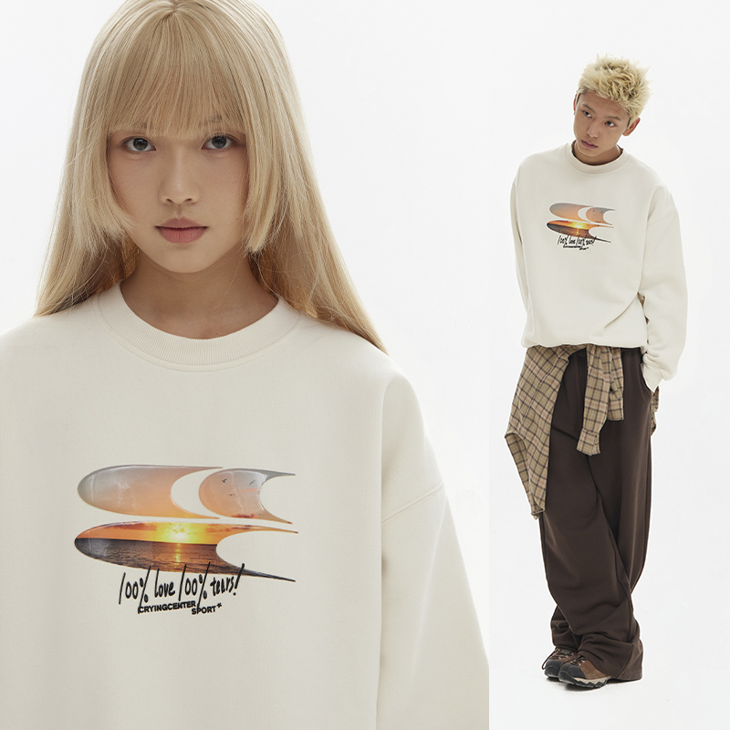 CryingCenter 黄昏海景果冻质感logo圆领加绒卫衣 哭喊中心