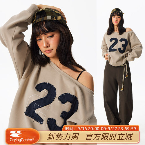 CryingCenter 斜肩加绒做旧宽松号码卫衣 哭喊中心