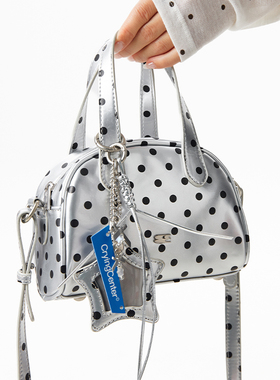 CryingCenter月光银波点质感亮面迷你logo波士顿包斜挎包包
