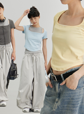 CryingCenter Baby蓝嫩黄夏日辣妹芭蕾方领紧身短袖tee 哭喊中心