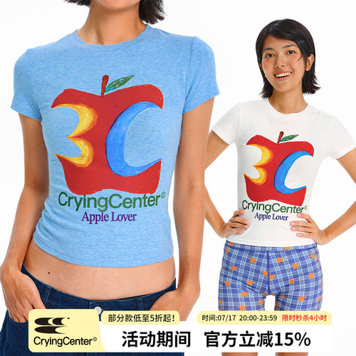 CryingCenter  3c手绘苹果正肩修身彩色短袖 哭喊中心